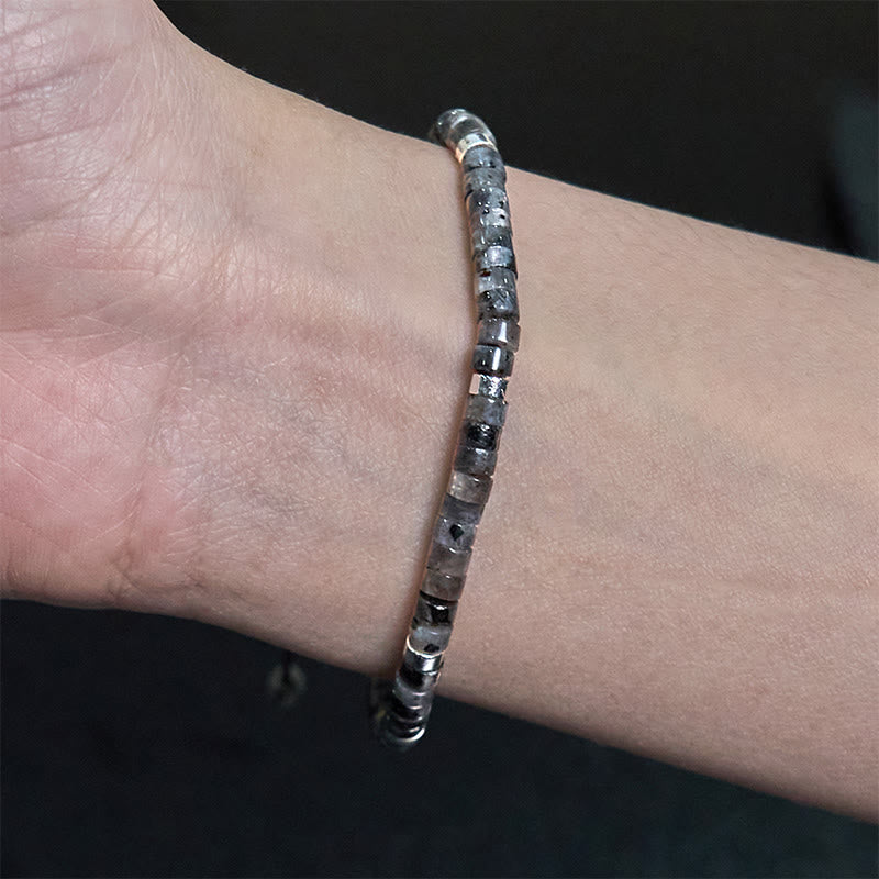 Bracciale con perline distanziatrici in pietra nera naturale con glitter Buddha Stones