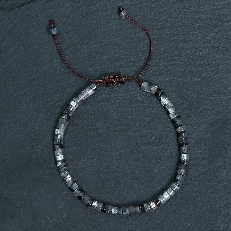 Bracciale con perline distanziatrici in pietra nera naturale con glitter Buddha Stones