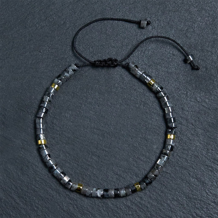 Bracciale con perline distanziatrici in pietra nera naturale con glitter Buddha Stones