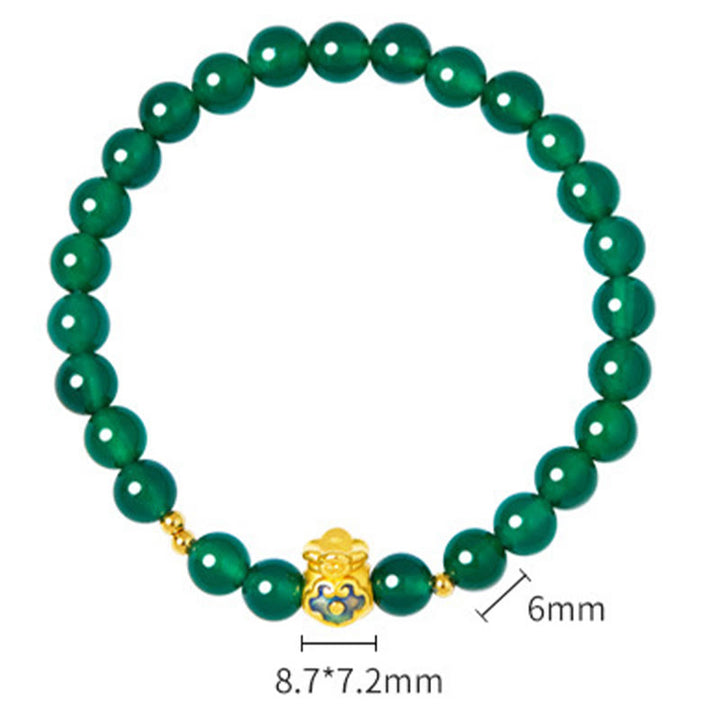 Bracciale Buddha Stones in argento sterling 999 con calcedonio verde e ciondolo portafortuna