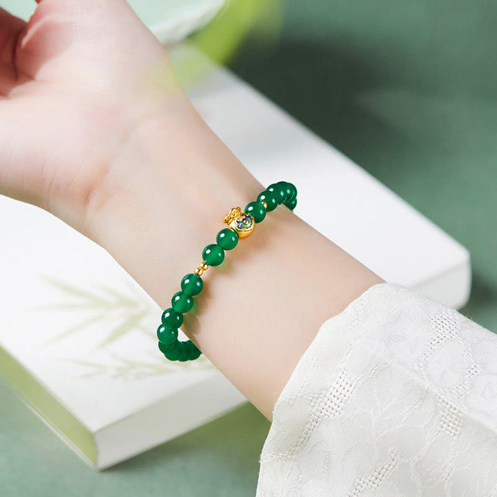Bracciale Buddha Stones in argento sterling 999 con calcedonio verde e ciondolo portafortuna
