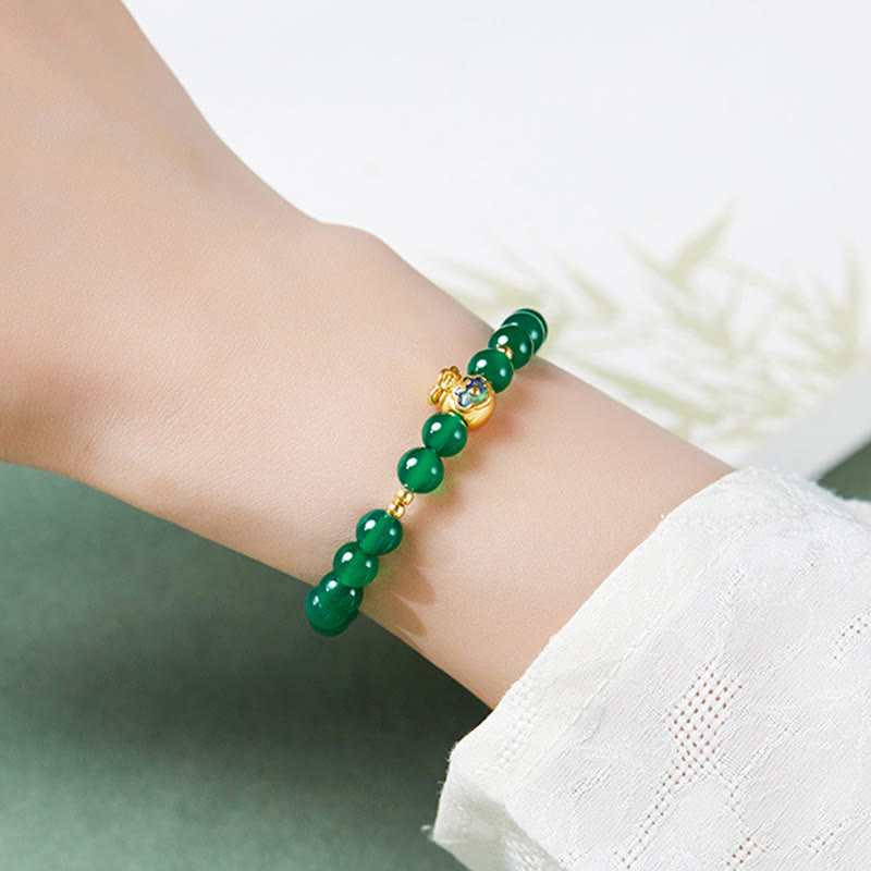 Bracciale Buddha Stones in argento sterling 999 con calcedonio verde e ciondolo portafortuna