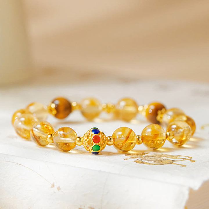 Bracciale di protezione in argento sterling 925 con citrino e occhio di tigre, carattere Fu, Buddha Stones