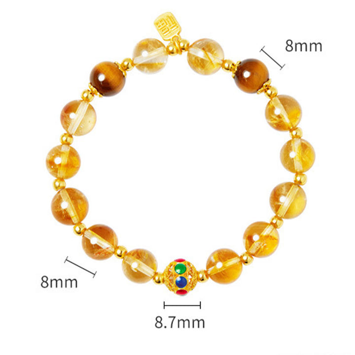 Bracciale di protezione in argento sterling 925 con citrino e occhio di tigre, carattere Fu, Buddha Stones