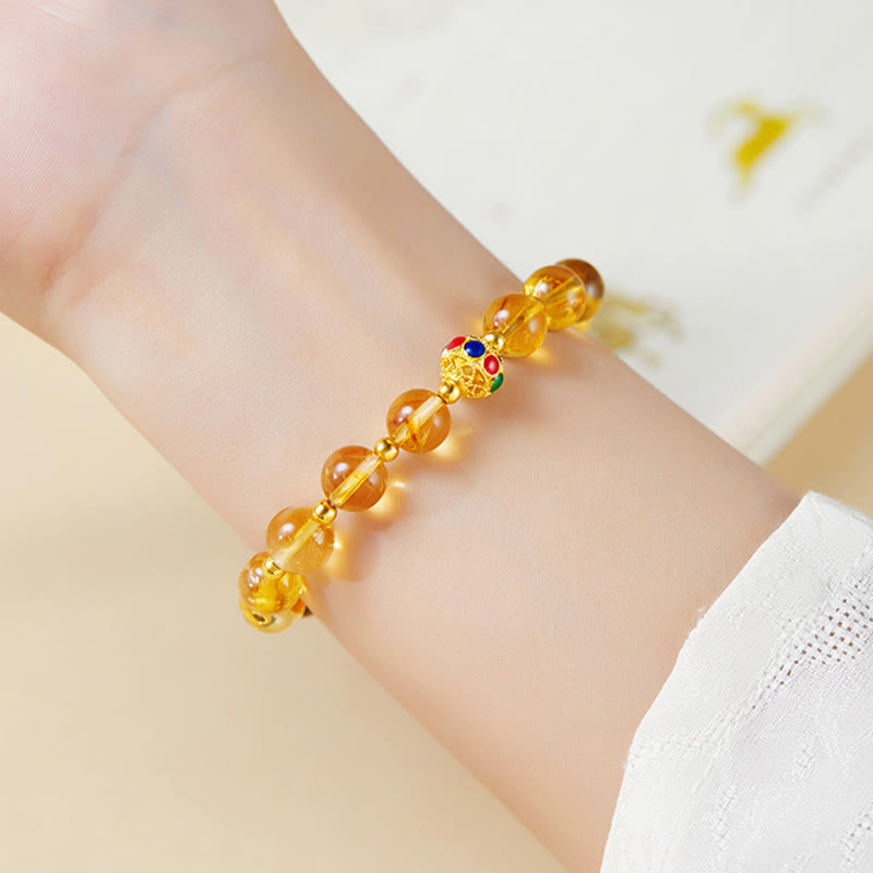 Bracciale di protezione in argento sterling 925 con citrino e occhio di tigre, carattere Fu, Buddha Stones