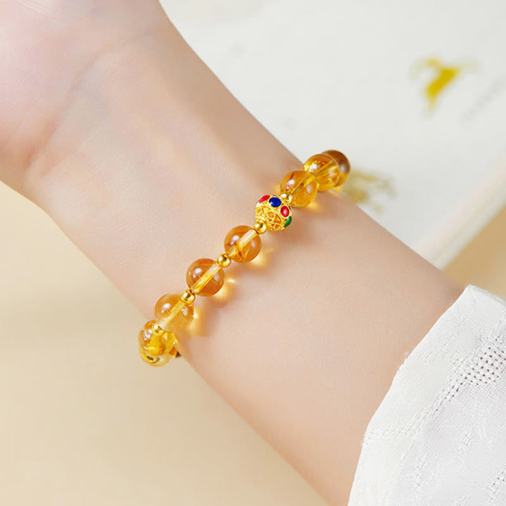 Bracciale di protezione in argento sterling 925 con citrino e occhio di tigre, carattere Fu, Buddha Stones
