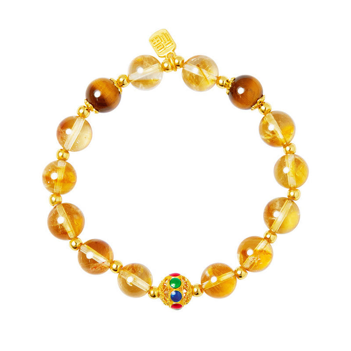 Bracciale di protezione in argento sterling 925 con citrino e occhio di tigre, carattere Fu, Buddha Stones