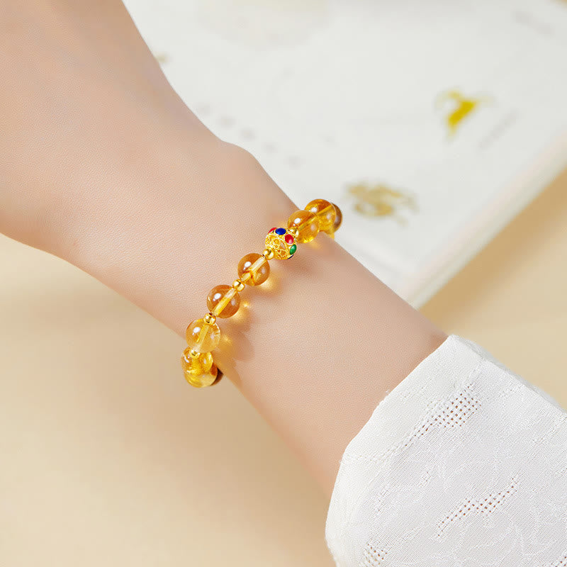 Bracciale di protezione in argento sterling 925 con citrino e occhio di tigre, carattere Fu, Buddha Stones