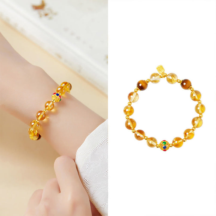 Bracciale di protezione in argento sterling 925 con citrino e occhio di tigre, carattere Fu, Buddha Stones