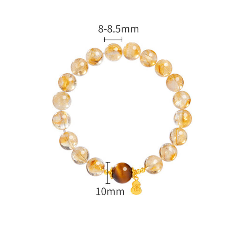 Bracciale della prosperità in argento sterling 925 con Buddha Stones , carattere Fu, citrino, occhio di tigre