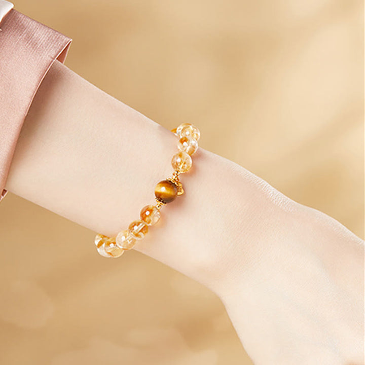 Bracciale della prosperità in argento sterling 925 con Buddha Stones , carattere Fu, citrino, occhio di tigre