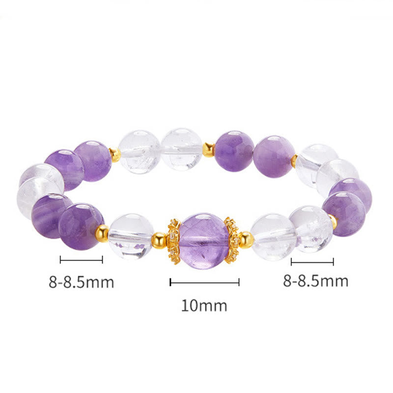 Bracciale Buddha Stones in argento sterling 925 con ametista naturale e cristallo bianco