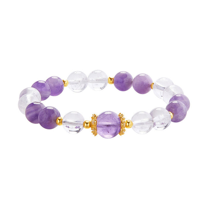 Bracciale Buddha Stones in argento sterling 925 con ametista naturale e cristallo bianco