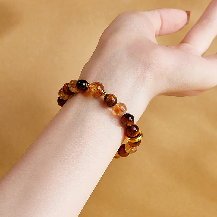 Bracciale di protezione con fibbia della pace in argento sterling 999 con citrino naturale e occhio di tigre Buddha Stones