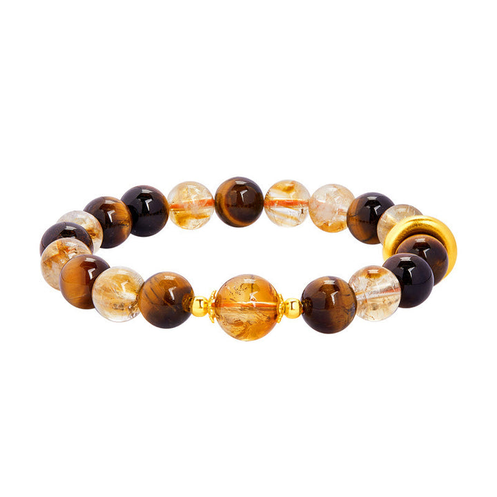 Bracciale di protezione con fibbia della pace in argento sterling 999 con citrino naturale e occhio di tigre Buddha Stones