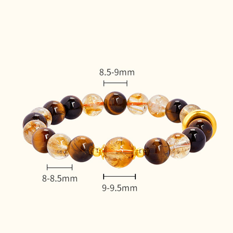 Bracciale di protezione con fibbia della pace in argento sterling 999 con citrino naturale e occhio di tigre Buddha Stones