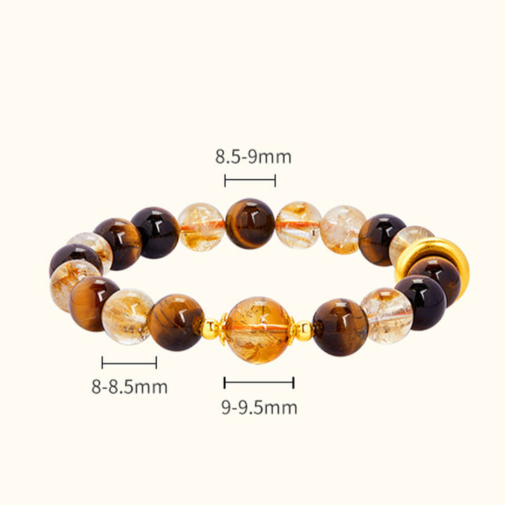 Bracciale di protezione con fibbia della pace in argento sterling 999 con citrino naturale e occhio di tigre Buddha Stones