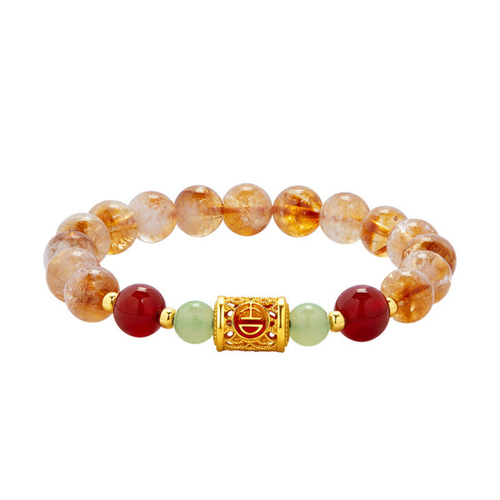 Bracciale di protezione in argento sterling 999 con perle di giada Hetian e citrino rosso naturale di Buddha Stones