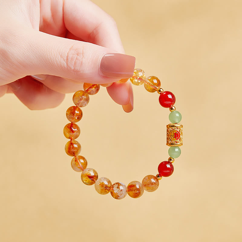 Bracciale di protezione in argento sterling 999 con perle di giada Hetian e citrino rosso naturale di Buddha Stones
