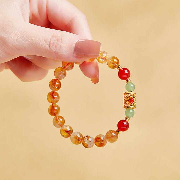 Bracciale di protezione in argento sterling 999 con perle di giada Hetian e citrino rosso naturale di Buddha Stones