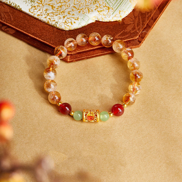Bracciale di protezione in argento sterling 999 con perle di giada Hetian e citrino rosso naturale di Buddha Stones