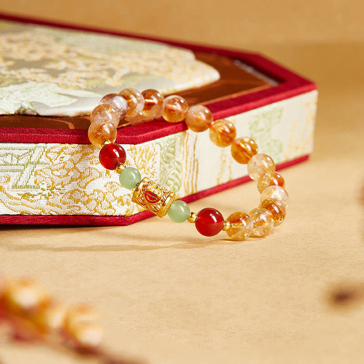 Bracciale di protezione in argento sterling 999 con perle di giada Hetian e citrino rosso naturale di Buddha Stones