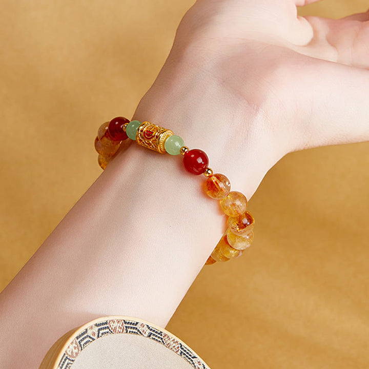 Bracciale di protezione in argento sterling 999 con perle di giada Hetian e citrino rosso naturale di Buddha Stones