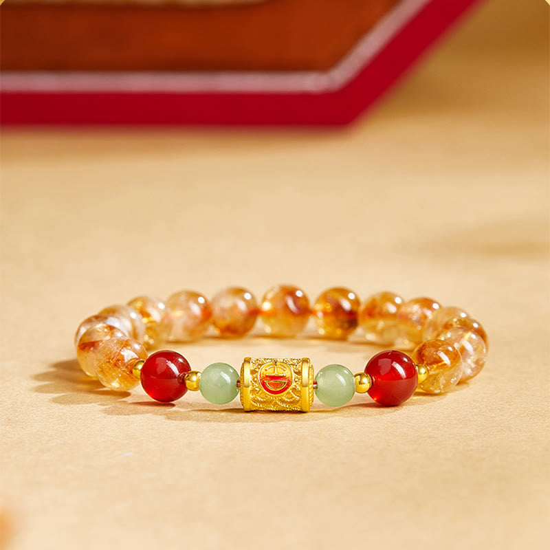 Bracciale di protezione in argento sterling 999 con perle di giada Hetian e citrino rosso naturale di Buddha Stones