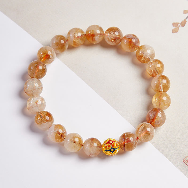 Bracciale di protezione con perline a forma di fiore in argento sterling 999 con citrino naturale Buddha Stones