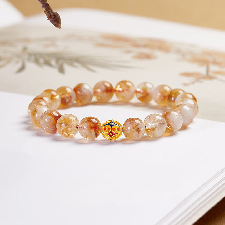 Bracciale di protezione con perline a forma di fiore in argento sterling 999 con citrino naturale Buddha Stones