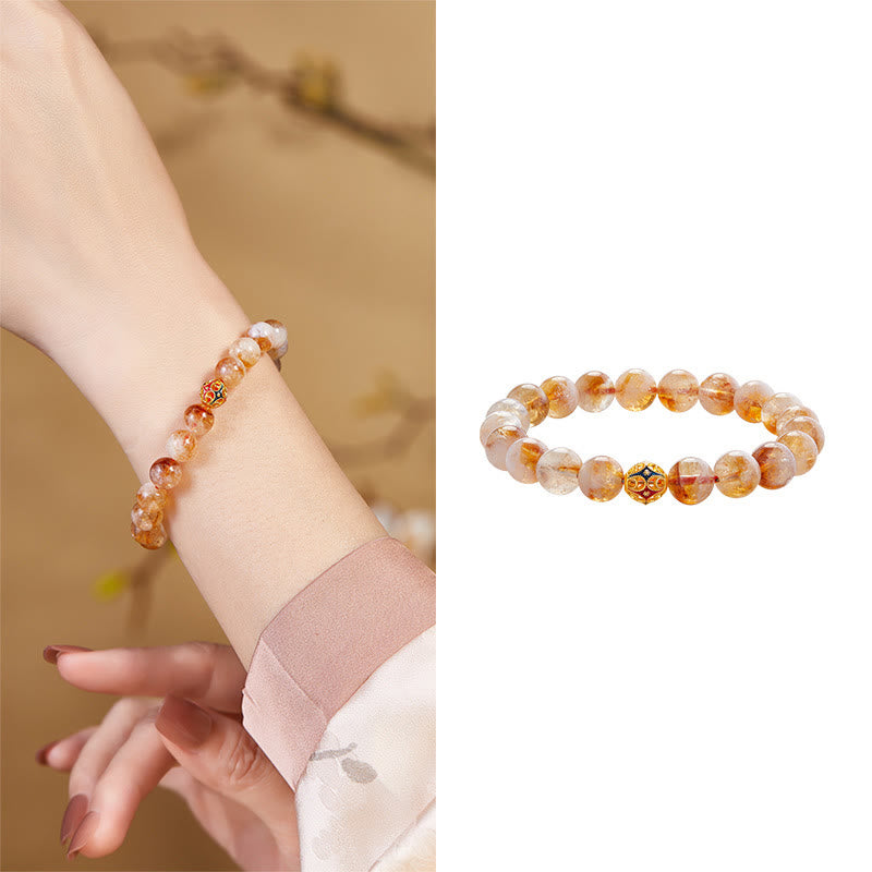 Bracciale di protezione con perline a forma di fiore in argento sterling 999 con citrino naturale Buddha Stones