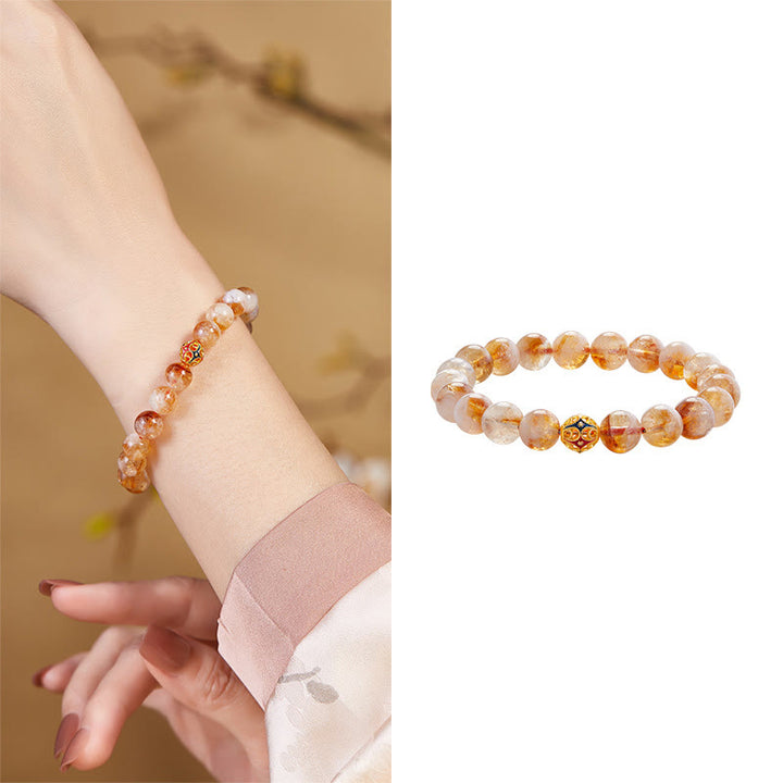 Bracciale di protezione con perline a forma di fiore in argento sterling 999 con citrino naturale Buddha Stones