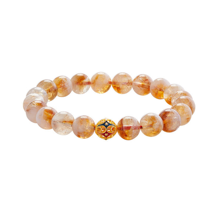 Bracciale di protezione con perline a forma di fiore in argento sterling 999 con citrino naturale Buddha Stones