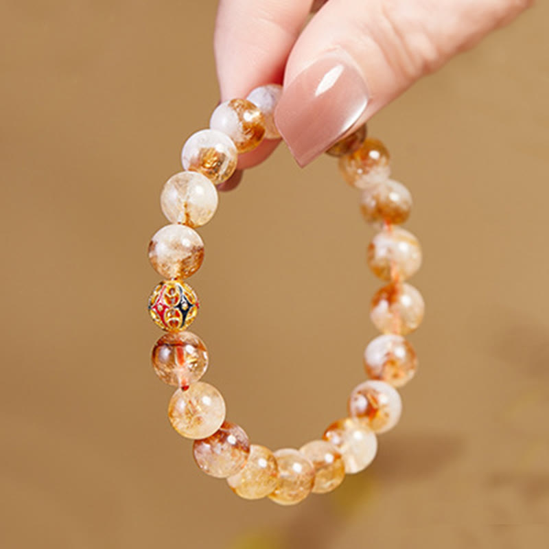 Bracciale di protezione con perline a forma di fiore in argento sterling 999 con citrino naturale Buddha Stones