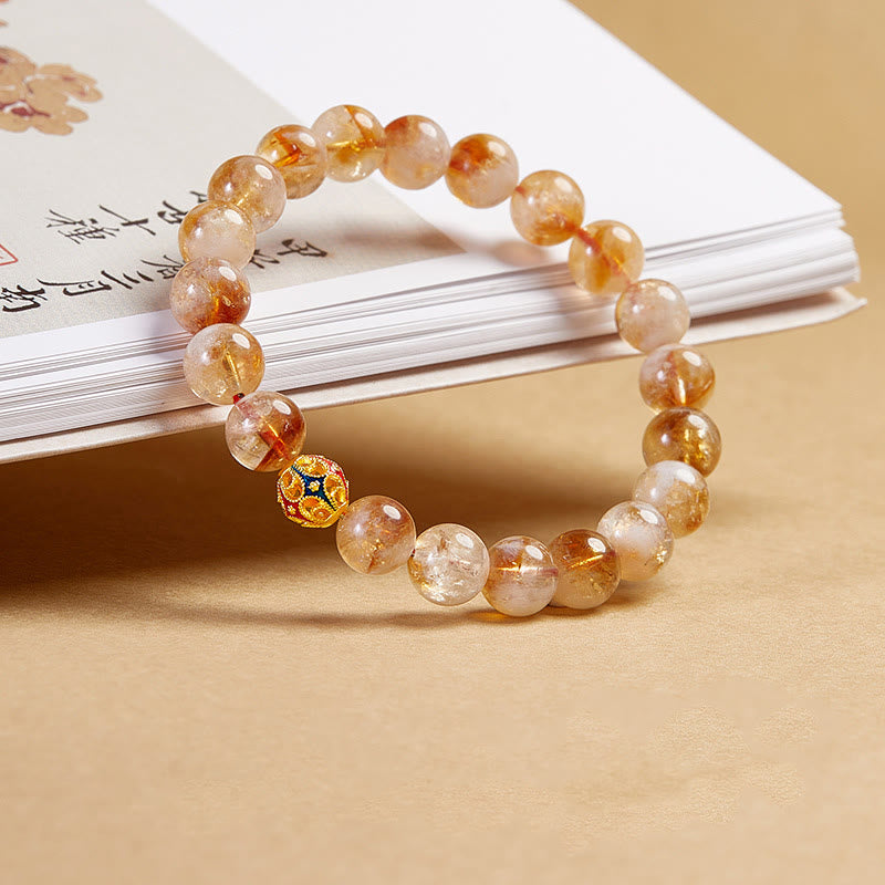 Bracciale di protezione con perline a forma di fiore in argento sterling 999 con citrino naturale Buddha Stones