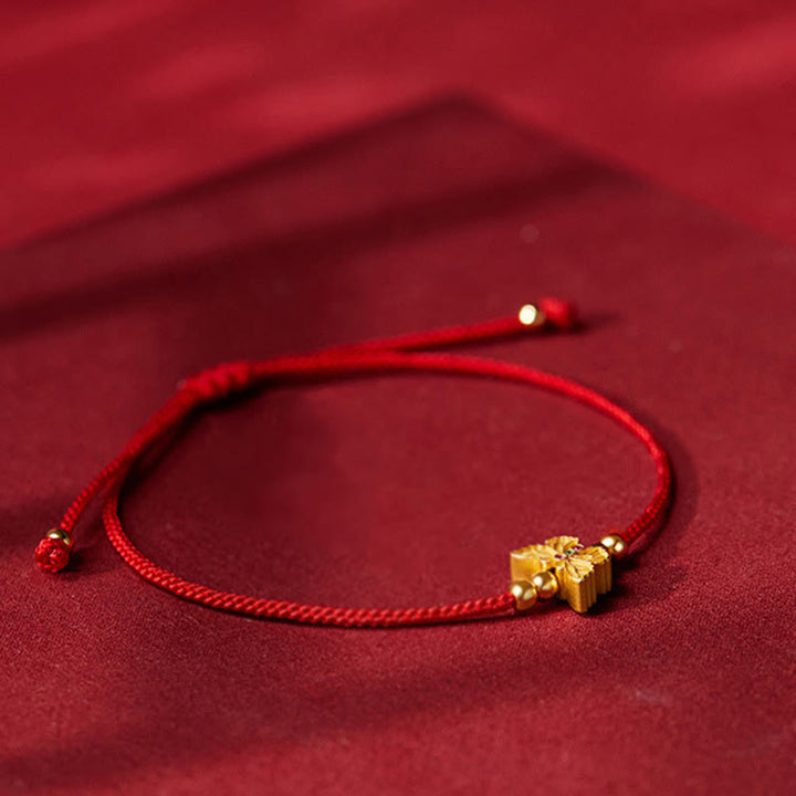 Bracciale Buddha Stones in argento sterling 999 con corda rossa a forma di farfalla