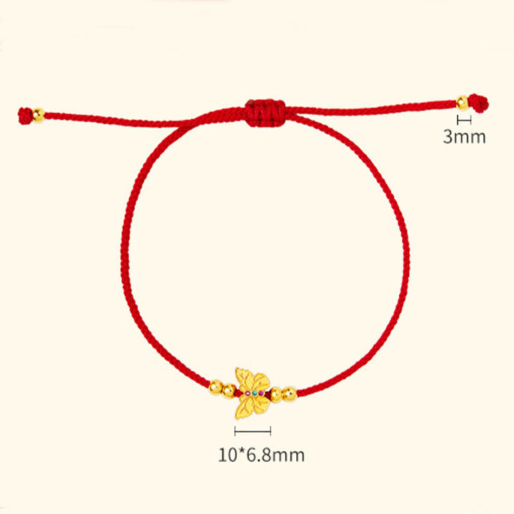 Bracciale Buddha Stones in argento sterling 999 con corda rossa a forma di farfalla