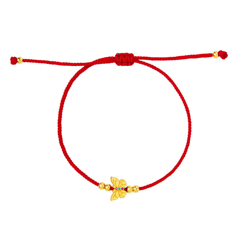 Bracciale Buddha Stones in argento sterling 999 con corda rossa a forma di farfalla