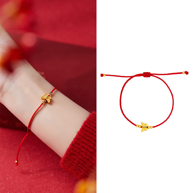 Bracciale Buddha Stones in argento sterling 999 con corda rossa a forma di farfalla
