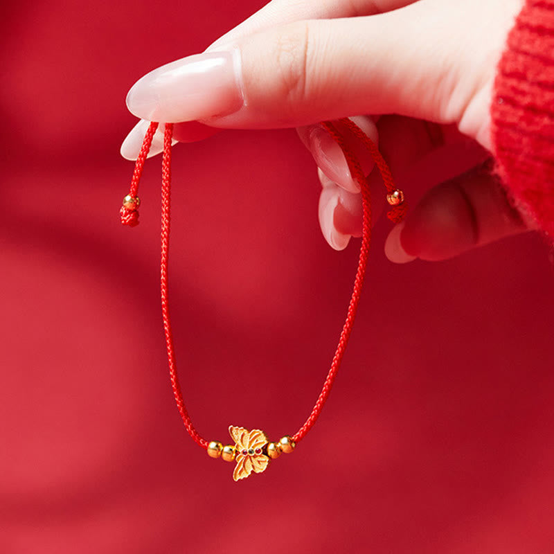Bracciale Buddha Stones in argento sterling 999 con corda rossa a forma di farfalla