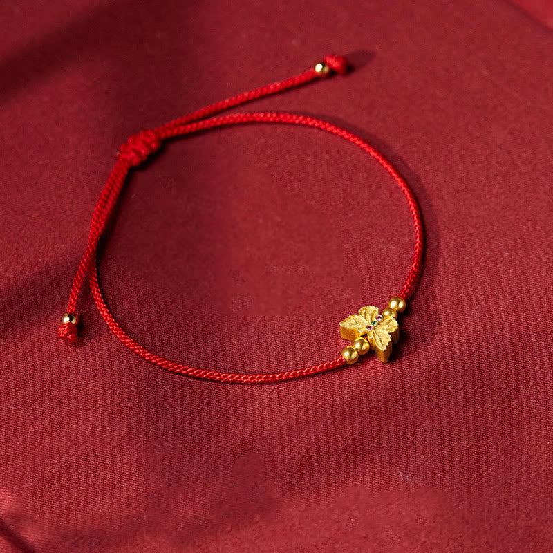 Bracciale Buddha Stones in argento sterling 999 con corda rossa a forma di farfalla