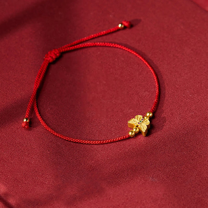 Bracciale Buddha Stones in argento sterling 999 con corda rossa a forma di farfalla