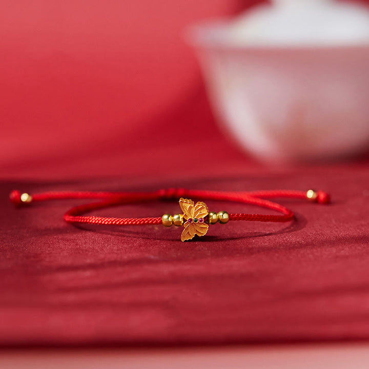 Bracciale Buddha Stones in argento sterling 999 con corda rossa a forma di farfalla