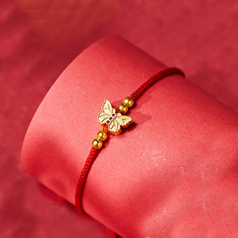 Bracciale Buddha Stones in argento sterling 999 con corda rossa a forma di farfalla - image 4