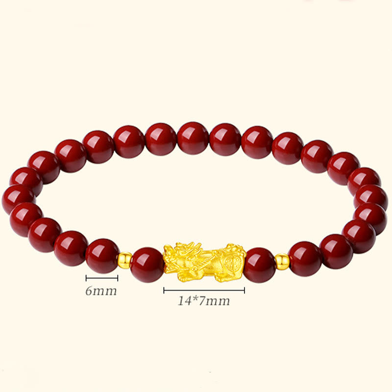Bracciale Buddha Stones 999 Oro 5D Oro Duro Cinabro PiXiu Calm