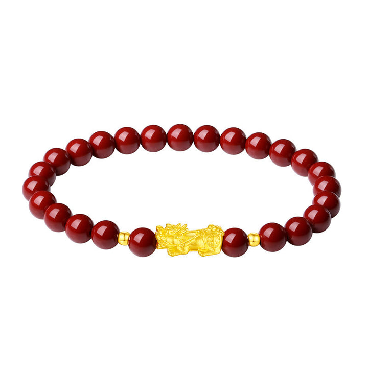 Bracciale Buddha Stones 999 Oro 5D Oro Duro Cinabro PiXiu Calm
