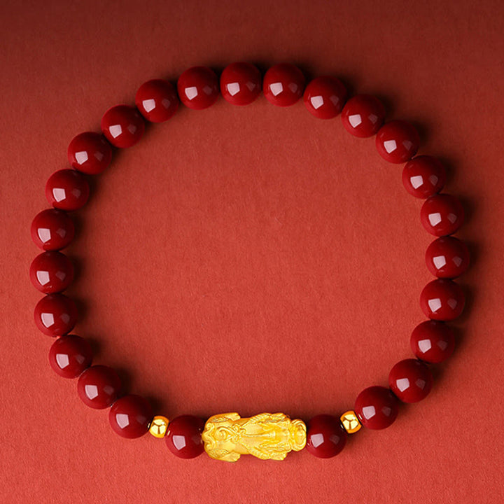 Bracciale Buddha Stones 999 Oro 5D Oro Duro Cinabro PiXiu Calm