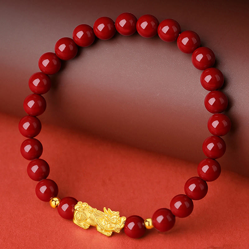 Bracciale Buddha Stones 999 Oro 5D Oro Duro Cinabro PiXiu Calm