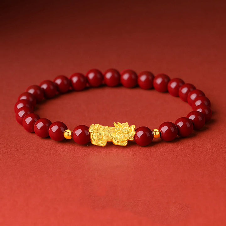Bracciale Buddha Stones 999 Oro 5D Oro Duro Cinabro PiXiu Calm