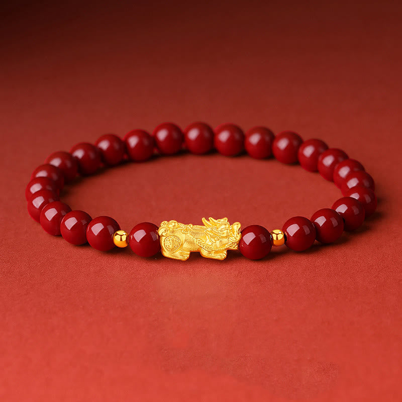 Bracciale Buddha Stones 999 Oro 5D Oro Duro Cinabro PiXiu Calm - Cinabro (circonferenza del polso: 15-17 cm) - image 0